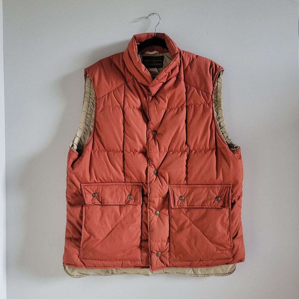 Vintage Eddie Bauer Orange Vest Puffer Goose Down Fill Mens Size Large